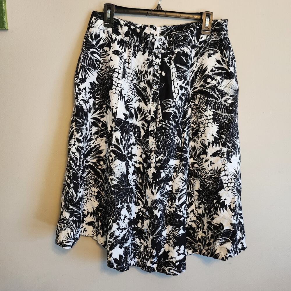 Grace Elements Black and White A Line Giraffe Skirt Linen Blend Size 12